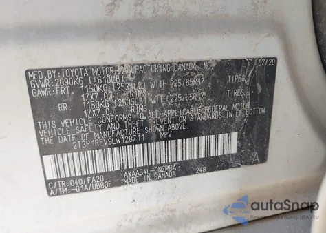 2020 Toyota Rav4 Xle from USA, damaged, VIN 2T3P1RFV9LW128711